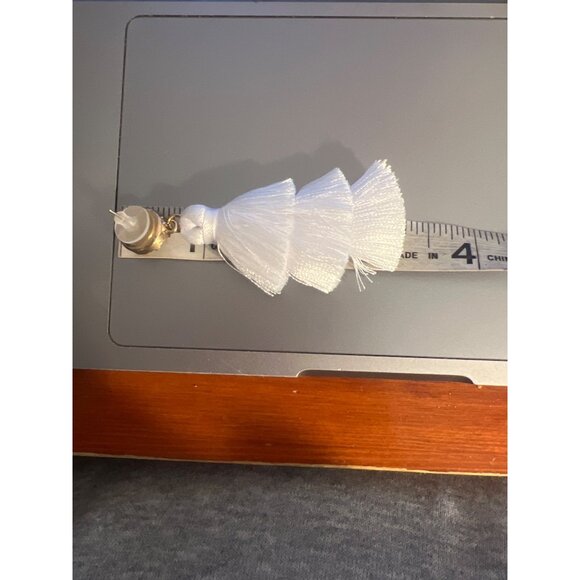 White Tassel Statement Earrings Druzy Stone Studs 3 Tiered Pierced Vacation 3" - Picture 5 of 5